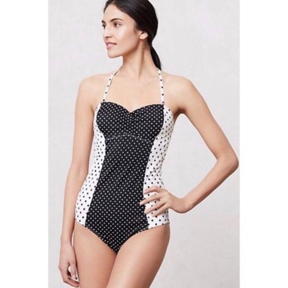 Anthropologie Mermaid Retro Inspired One Piece Polka Dot Swimsuit Size XS